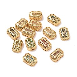 Mixed Color Eco-friendly Brass Micro Pave Cubic Zirconia Multi-strand Links, Rack Plating, Cadmium Free & Lead Free, Rectangle Octagon, Golden, Mixed Color, 12x8x5mm, Hole: 1.2mm