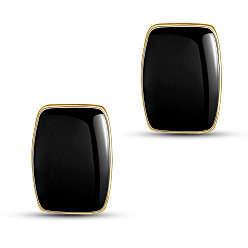 Black SHEGRACE Alloy Epoxy Resin Stud Earrings, with 925 Sterling Silver Pins, Rectangle, Black, 18x13mm