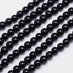 Турмалин Натуральный черный турмалин круглый шарик нити, класс АА, 8 мм, отверстие : 1 мм, около 49 шт / нитка, 15.5 дюйм