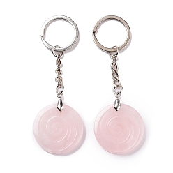 Quartz Rose Porte-clés pendentif vortex en quartz rose naturel, avec anneau porte-clés en laiton, 9 cm