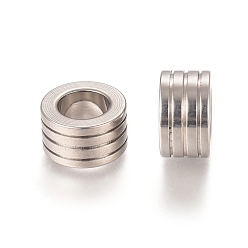 Stainless Steel Color 201 Stainless Steel Grooved Beads, Column, Stainless Steel Color, 10x5.7mm, Hole: 6.2mm