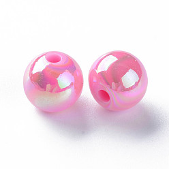 Hot Pink Opaque Acrylic Beads, AB Color Plated, Round, Cornsilk, 10x9mm, Hole: 2mm, about 940pcs/500g