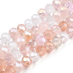 Misty Rose Electroplate Glass Beads Strands, Faceted, Rondelle, Misty Rose, 4.5x3.5mm, Hole: 1mm, about 140~143pcs/strand, 18.90 inch~19.29 inch(48cm~49cm)