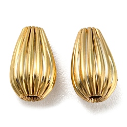Chapado en Oro Real de 24K Perlas de latón ecológicas enchapadas en rack, sin plomo y cadmio, lágrima corrugada, real 24 k chapado en oro, 8x5 mm, agujero: 1.2 mm