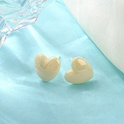 Blanc Navajo Boucles d'oreilles coeur en céramique de zircone biocéramique hypoallergénique, pas de décoloration et sans nickel, navajo blanc, 9.8x9.8mm