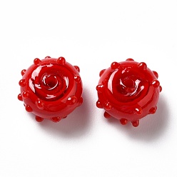 Rouge Fait main perles au chalumeau cahoteuses, ronde, rouge, 12x13x8mm, Trou: 1.6mm