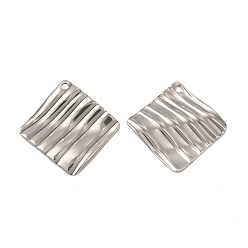 Stainless Steel Color 304 Stainless Steel Pendants, Grooved Rhombus Charm, Stainless Steel Color, 22x22x2.5mm, Hole: 1.4mm