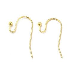 Golden Brass Earring Hooks, Ear Wire, Lead Free and Cadmium Free, Golden, Size: about 11mm wide, 22mm long, 0.75mm thick, Ball: 2mm in diameter