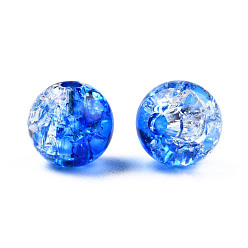 Blue Transparent Crackle Acrylic Beads, Round, Blue, 8x7.5mm, Hole: 1.8mm, about 1700pc/500g