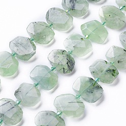 Prehnite Natural Prehnite Beads Strands, Faceted, Oval, 17~22x11~18x6~8mm, Hole: 1.2mm, about 21~22pcs/strand, 15.23 inch~15.35 inch(38.7~39cm)