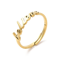 Chapado en Oro Real 18K Revestimiento de iones (ip) 304 anillo ajustable con palabra de acero inoxidable, real 18 k chapado en oro, diámetro interior: 17 mm