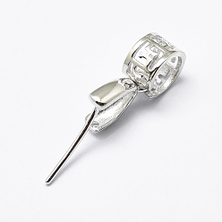 Platinum Rhodium Plated 925 Sterling Silver Micro Pave Cubic Zirconia Pendant Bails, Ice Pick & Pinch Bails, Column, Platinum, 12mm, Hole: 5mm, Pin: 0.6mm