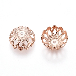 Rose Gold 304 Stainless Steel Bead Caps, Flower, Multi-Petal, Rose Gold, 12x5mm, Hole: 1.2mm