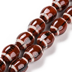 Brun De Noix De Coco Brins de perles de porcelaine faites à la main, de rugby, brun coco, 16x11mm, Trou: 1.6mm, Environ 22 pcs/chapelet, 13.98'' (35.5 cm)