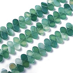 Green Dyed Natural Agate Beads Strands, Top Drilled Beads, Teardrop, Green, 7.5~8x5~5.5x2.5~3mm, Hole: 1mm, about 112pcs/strand, 15.3 inch(38.9cm)