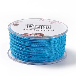 Deep Sky Blue Round Waxed Polyester Cord, Twisted Cord, Deep Sky Blue, 1mm, about 49.21 Yards(45m)/Roll