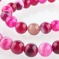 Темно-Розовый Природных драгоценных камней агата круглый шарик нити, окрашенные, темно-розовыми, 8 мм, отверстие : 1 мм, около 49 шт / нитка, 14.96 дюйм