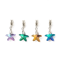 Mixed Color 4Pcs 4 Color Glass European Dangle Charms, Large Hole Charms, with Brass Findings, Starfish, Mixed Color, 32mm, Hole: 4.7mm, 1Pc/color