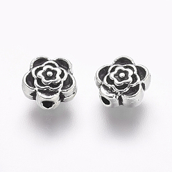 Antique Silver Tibetan Style Alloy Beads, Lead Free & Cadmium Free & Nickel Free, Flower, Great for Mother's Day Gifts making, Antique Silver, 7x4mm, Hole: 1mm