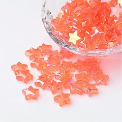 Orange Perles acryliques transparentes écologiques, étoiles, orange, couleur ab , environ 10 mm de diamètre, épaisseur de 4mm, trou: 1.5 mm. environ 2140 pcs / 500 g