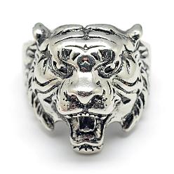Antique Silver Alloy Finger Rings, Tiger, Size 9, Antique Silver, 19mm