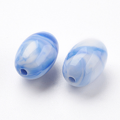 Light Steel Blue Acrylic Beads, Imitation Gemstone Style, Oval, Light Steel Blue, 13~13.5x9.5~10mm, Hole: 2mm, about 630pcs/500g