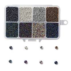 Mixed Color 200G 8 Colors 12/0 Grade A Round Glass Seed Beads, Metallic Colours, Mixed Color, 2x1.5mm, Hole: 0.3mm, 25g/color, about 13300pcs/box