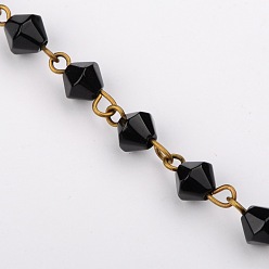 Черный Ручной конус стеклянные бусы цепи для ожерелья браслеты делает, с античной бронзовой железной шпилькой, несварные, чёрные, 39.3 дюйм, бусины : 6 мм