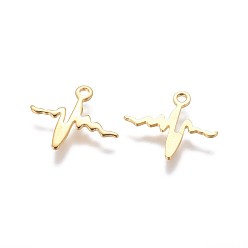 Golden 304 Stainless Steel Charms, Heartbeat, Golden, 12.3~12.5x14~14.4x0.8mm, Hole: 1~1.2mm