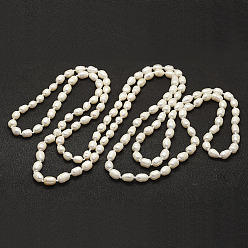 Beige Natural Pearl Beads Necklaces, Rice, Beige, 63.3 inch(161cm)