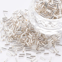 Floral White Plated Glass Bugle Beads, Metallic Colours, Floral White, 4x2mm, Hole: 1mm, about 14000pcs/Pound