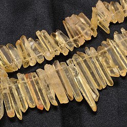 Желтый Крашеные природный кристалл кварца самородков закончил бусин пряди, желтые, 10~45x4~8 мм, отверстие : 1 мм, 16 дюйм