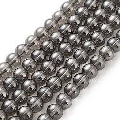Gray Plated Electroplated Synthetic Quartz Crystal Beads Strands, Round, Gray Plated, 8mm, Hole: 1mm, about 49pcs/strand, 15.16''~15.35''(38.5~39cm)