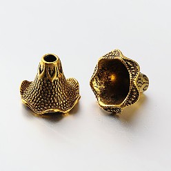 Antique Golden 6-Petal Tibetan Style Alloy Bead Caps, Antique Golden, 18x21mm, Hole: 4mm