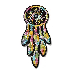 Colorful Woven Net/Web with Feather Appliques, Computerized Embroidery Cloth Iron on/Sew on Patches, Costume Accessories, Colorful, 97.5x37.5x1mm