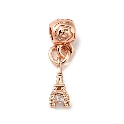 Rose Gold Rack Plating Brass Micro Pave Clear Cubic Zirconia Pendants, Long-Lasting Plated, Cadmium Free & Lead Free, Tower, Rose Gold, 21.5mm, Hole: 2.5mm