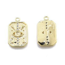 Real 18K Gold Plated Ion Plating(IP) Brass Micro Pave Clear Cubic Zirconia Pendants, Rectangle with Eye, Real 18K Gold Plated, 21x13x2mm, Hole: 1.6mm
