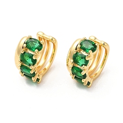Emerald Real 16K Gold Plated Brass Cuff Earrings with Rhinestone for Women, Emerald, 15x16x9mm