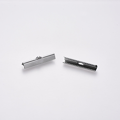 Stainless Steel Color 304 Stainless Steel Ribbon Crimp Ends, Stainless Steel Color, 7x30mm, Hole: 1.5x2mm