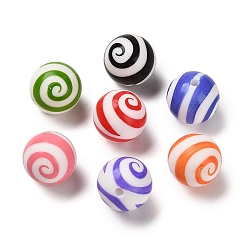 Mixed Color Stripe Pattern Round Silicone Focal Beads, Chewing Beads For Teethers, DIY Nursing Necklaces Making, Mixed Color, 15x15mm, Hole: 2mm