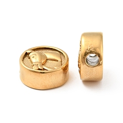 Oro Revestimiento iónico (ip) 304 perlas de acero inoxidable, redondo plano con patrón de caballo, dorado, 10.5x5 mm, agujero: 2 mm