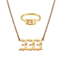 Number Angel Number Pendant Necklace & Open Cuff Ring, Gold Plated 304 Stainless Steel Lucky Numerology Jewelry Set for Women, Num.3, 18.31 inch(46.5cm), US Size 7 3/4(17.9mm)