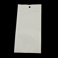Blanc Sacs de fermeture à glissière en plastique de film de perle, sacs d'emballage refermables, avec trou de suspension, joint haut, sac auto-scellant, rectangle, blanc, 20x14 cm, mesure intérieure: 16x9 cm
