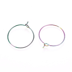 Rainbow Color Ion Plating(IP) 316L Surgical Stainless Steel Hoop Earring Findings, Wine Glass Charms Findings, Rainbow Color, 20x0.7mm, 21 Gauge