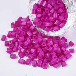 Magenta 6/0 Two Cut Glass Seed Beads, Hexagon, Baking Paint, Magenta, 3.5~5x3.5~4mm, Hole: 1mm, about 4500pcs/bag