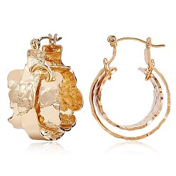 Золотой Латунные двухслойные толстые серьги-кольца для мужчин и женщин, золотые, 33x25.6x17.5 мм, штифты : 0.8 мм