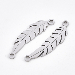 Stainless Steel Color 201 Stainless Steel Links connectors, Laser Cut Links, Leaf, Stainless Steel Color, 26x7x1mm, Hole: 1.6mm