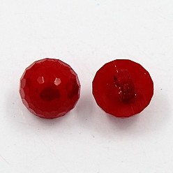Dark Red Acrylic Shank Buttons, Plastic Buttons, 1-Hole, Dyed, Faceted, Half Round/Dome, Dark Red, 11x6mm, Hole: 3mm