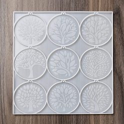 White Flat Round with Tree of Life Pendant Silicone Molds, Resin Casting Molds, for UV Resin, Epoxy Resin Jewelry Making, White, 228.5x216x6mm, Hole: 3mm, Inner Diameter: 70mm