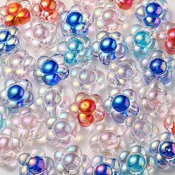 Color mezclado Perlas de acrílico transparentes iridiscentes arco iris chapado uv, dos tonos, flor, color mezclado, 15.5x16x9 mm, agujero: 3 mm